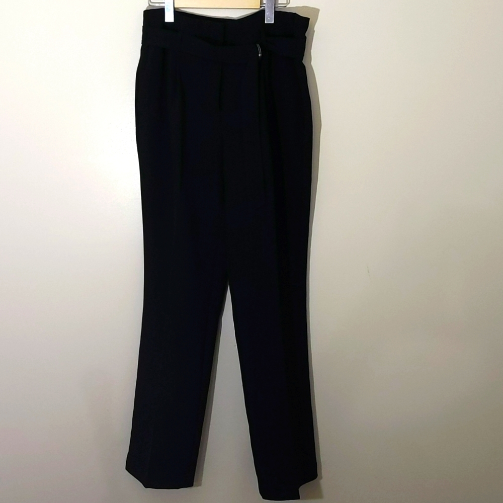Melanie Lyne| Black Dress Pants Front Zippered With Side Pockets Belted